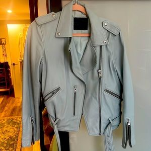 All Saints Leather Moto Jacket - US size 10 - Blue/Gray